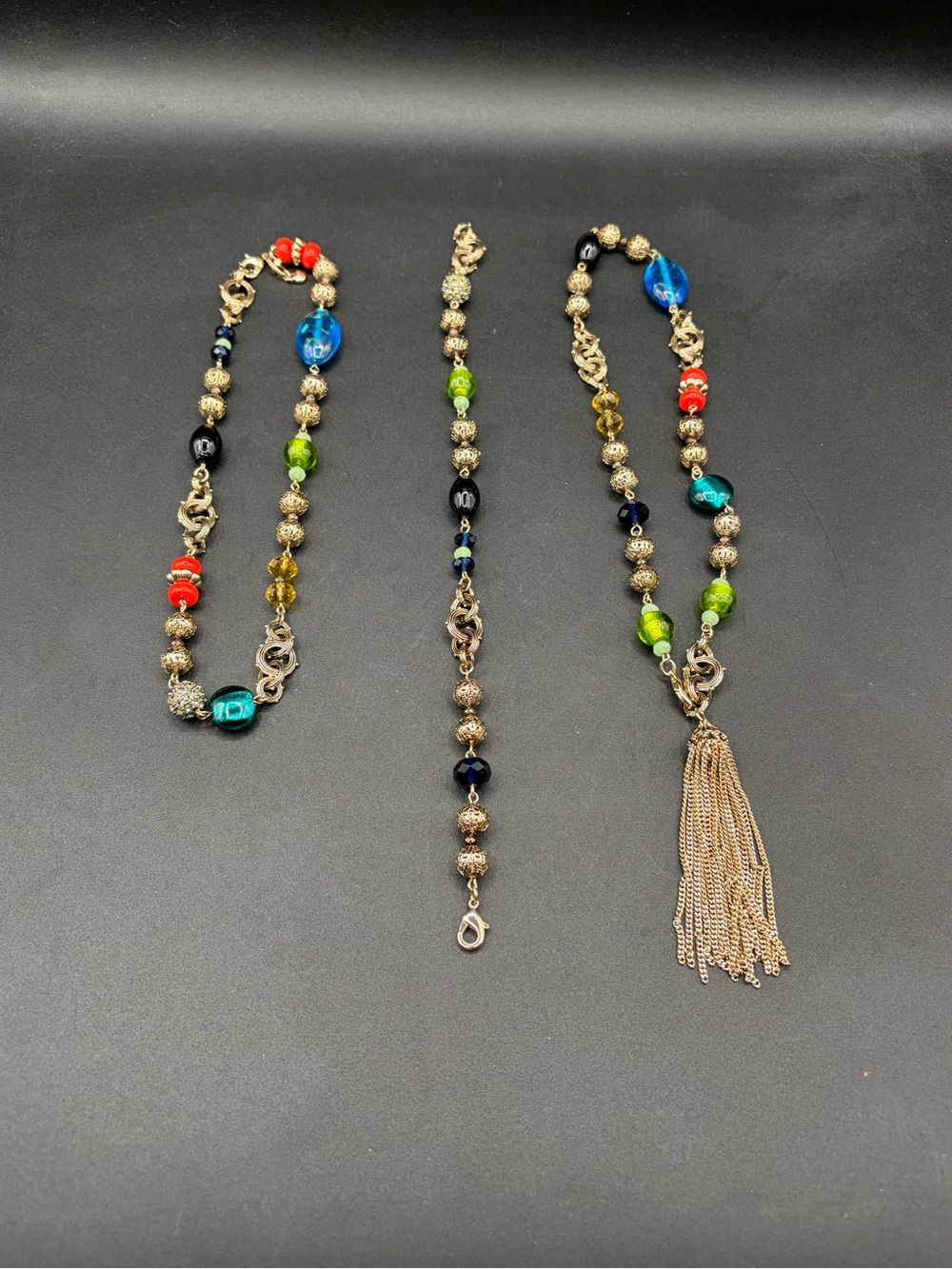 Cabi Convertible 3pc Tassel Necklace Mix Mingle Bracelet Belt Glass Bead Boho